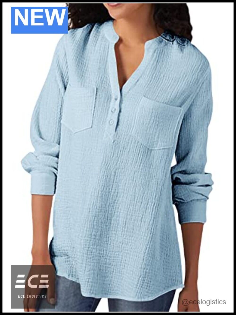Women's 100% Cotton Tunic Top V Neck Long Sleeve Gauze Blouse Henley Shirt